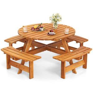 8-Person Round Picnic Table Set Circular Patio Dining Camping Table with Benches-Yellow view 4
