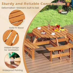 8-Person Round Picnic Table Set Circular Patio Dining Camping Table with Benches-Yellow view 9