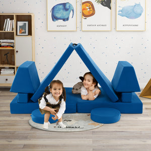 8-Piece Kids Play Couch Sofa with Portable Handle-Blue view 2