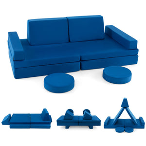 8-Piece Kids Play Couch Sofa with Portable Handle-Blue view 4