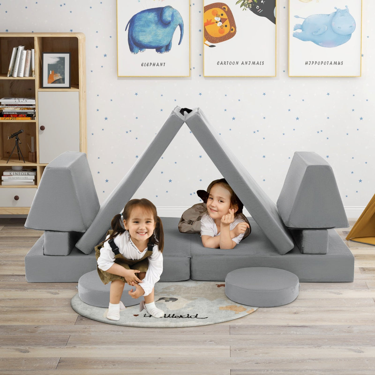 8-Piece Kids Play Couch Sofa with Portable Handle-Gray view 2