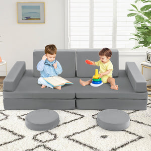 8-Piece Kids Play Couch Sofa with Portable Handle-Gray view 3