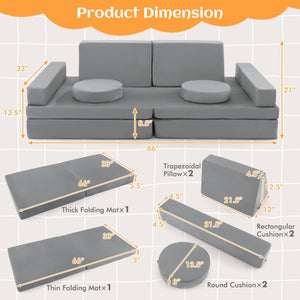 8-Piece Kids Play Couch Sofa with Portable Handle-Gray view 5