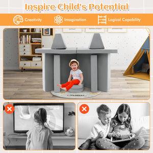 8-Piece Kids Play Couch Sofa with Portable Handle-Gray view 8