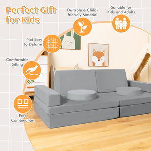 8-Piece Kids Play Couch Sofa with Portable Handle-Gray view 9