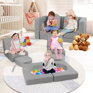 8-Piece Modular Kids Play Couch with Comfy Suede Fabric-Gray view 2