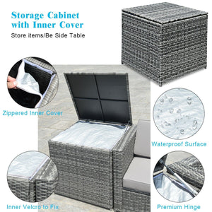 8 Piece Wicker Sofa Rattan Dinning Set Patio Furniture with Storage Table-Turquoise view 3
