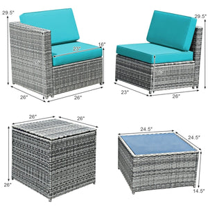 8 Piece Wicker Sofa Rattan Dinning Set Patio Furniture with Storage Table-Turquoise view 4