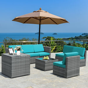 8 Piece Wicker Sofa Rattan Dinning Set Patio Furniture with Storage Table-Turquoise view 8