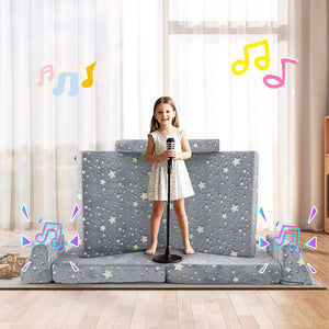 8 Pieces Modular Kids Play Couch Glow in the Dark Toddler Sectional Sofa-Gray view 2