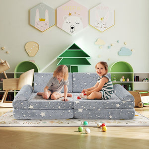 8 Pieces Modular Kids Play Couch Glow in the Dark Toddler Sectional Sofa-Gray view 3