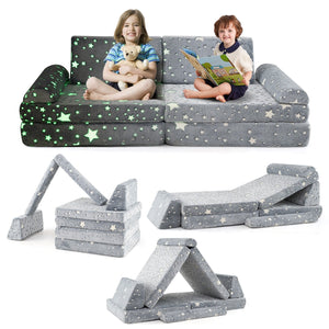 8 Pieces Modular Kids Play Couch Glow in the Dark Toddler Sectional Sofa-Gray view 4