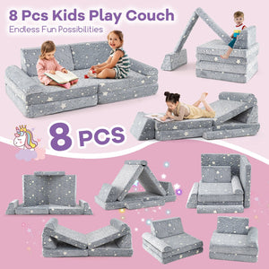 8 Pieces Modular Kids Play Couch Glow in the Dark Toddler Sectional Sofa-Gray view 6