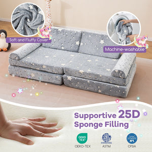 8 Pieces Modular Kids Play Couch Glow in the Dark Toddler Sectional Sofa-Gray view 8