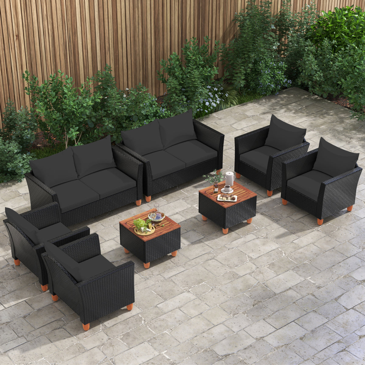 8 Pieces Outdoor Conversation Set with Storage Coffee Table-Black view 2