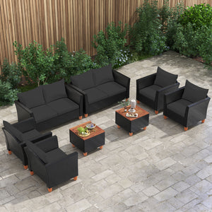 8 Pieces Outdoor Conversation Set with Storage Coffee Table-Black view 2