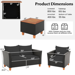 8 Pieces Outdoor Conversation Set with Storage Coffee Table-Black view 4