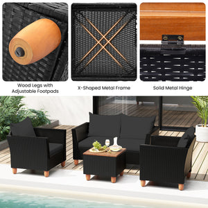 8 Pieces Outdoor Conversation Set with Storage Coffee Table-Black view 8