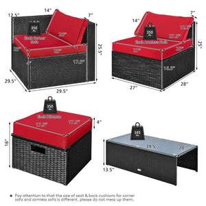 8 Pieces Patio Rattan Storage Table Furniture Set-Red view 4