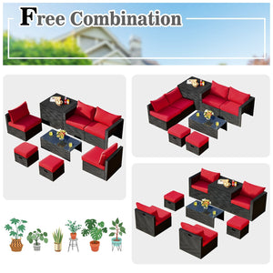 8 Pieces Patio Rattan Storage Table Furniture Set-Red view 5