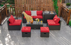 8 Pieces Patio Rattan Storage Table Furniture Set-Red view 6