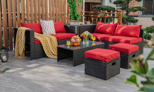 8 Pieces Patio Rattan Storage Table Furniture Set-Red view 7