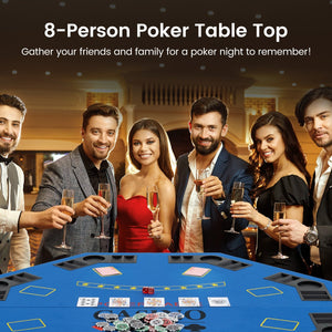 8-Player Foldable Poker Table Top with Carrying Bag-Blue view 3