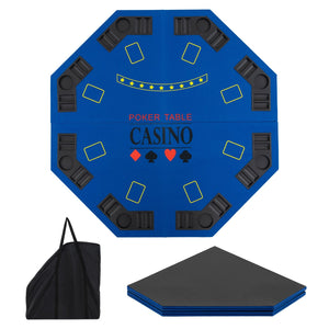 8-Player Foldable Poker Table Top with Carrying Bag-Blue view 4