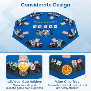 8-Player Foldable Poker Table Top with Carrying Bag-Blue view 7
