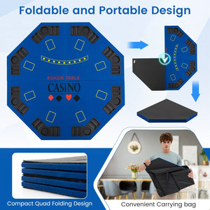 8-Player Foldable Poker Table Top with Carrying Bag-Blue view 8