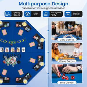 8-Player Foldable Poker Table Top with Carrying Bag-Blue view 9