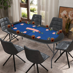 8 Players Texas Holdem Foldable Poker Table-Blue view 2