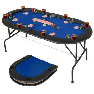 8 Players Texas Holdem Foldable Poker Table-Blue view 3