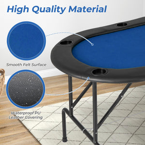8 Players Texas Holdem Foldable Poker Table-Blue view 6