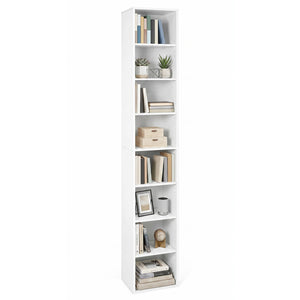 8-Tier Narrow Bookshelf with 4 Adjustable Shelves and Storage Cubes-White view 4