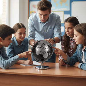 8 inches World Globe Modern Decorative Tabletop Earth Globe-Silver view 2