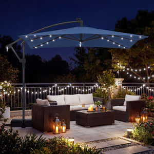8 x 8 Square FT Solar LED Offset Cantilever Patio Umbrella with 360° Rotation-Navy view 3