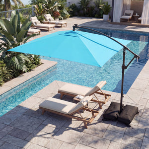 8 x 8 Square FT Solar LED Offset Cantilever Patio Umbrella with 360° Rotation-Turquoise view 5