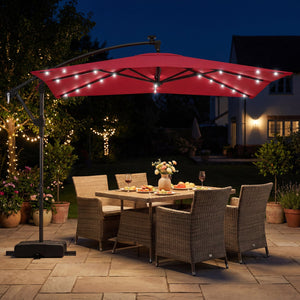 8 x 8 Square FT Solar LED Offset Cantilever Patio Umbrella with 360° Rotation-Red view 2