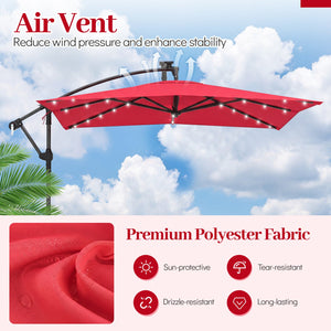 8 x 8 Square FT Solar LED Offset Cantilever Patio Umbrella with 360° Rotation-Red view 6