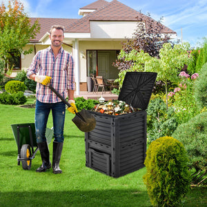 80-Gallon Outdoor Composter with Large Openable Lid and Bottom Exit Door-Black view 2
