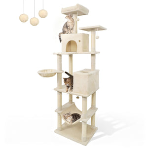 80 Inches Tall Cat Tree with 2 Large Condos and Dangling Toys-Beige view 4