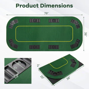 79 x 36 Inch 8-Player Foldable Poker Table Top with Carry Bag and Cup Holders view 5