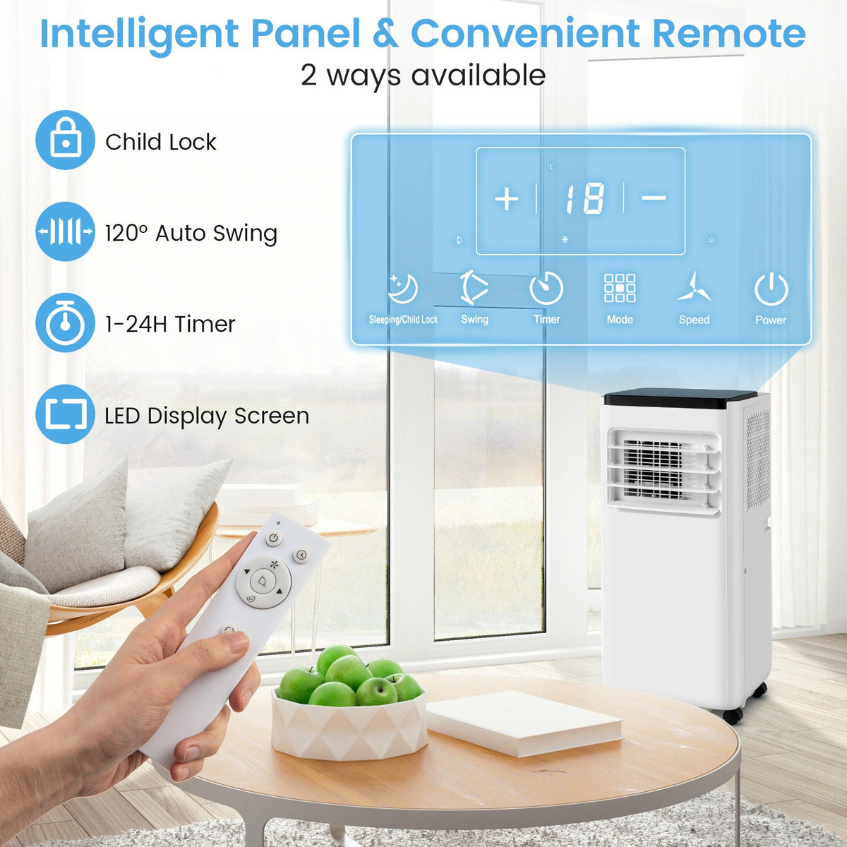8000 BTU Portable Air Conditioner with Remote Control Cools up to 250 Sq.Ft view 2
