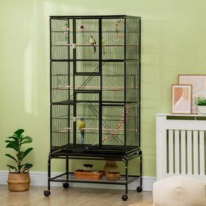 71" Bird Cage with Wheels Perches, Ramp, Storage Shelf, Toys for Canaries, Finches, Cockatiels, Parakeets – view 7