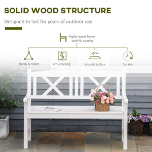 2-Seater Wooden Garden Bench, 4FT Outdoor Patio Loveseat with Unique X-Shape Back for Yard, Lawn, Porch, White