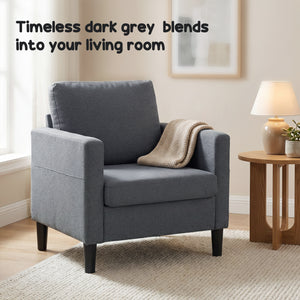 Accent Chair Upholstered Modern Armchair for Living Room with Thick Padded Seat and Armrests Dark Grey