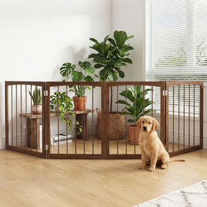 83 inch L x 30 inch H Dog Gate 4-Panel Wooden Pet Fence for Indoor-Brown view 2