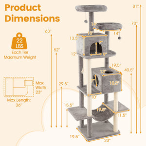 84 Inch Large Cat Tree with 2 Condos and 2 Soft Plush Perches for Indoor Cats-Gray view 5