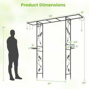 84 Inch Garden Arbor Feeding Station with Water Bowl and Mesh Tray-Black view 4